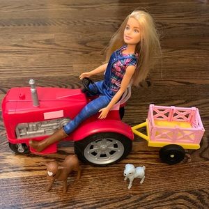 Barbie, tractor and 2 animals
